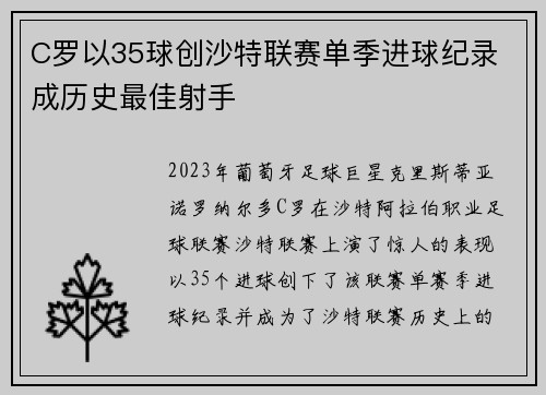 C罗以35球创沙特联赛单季进球纪录 成历史最佳射手